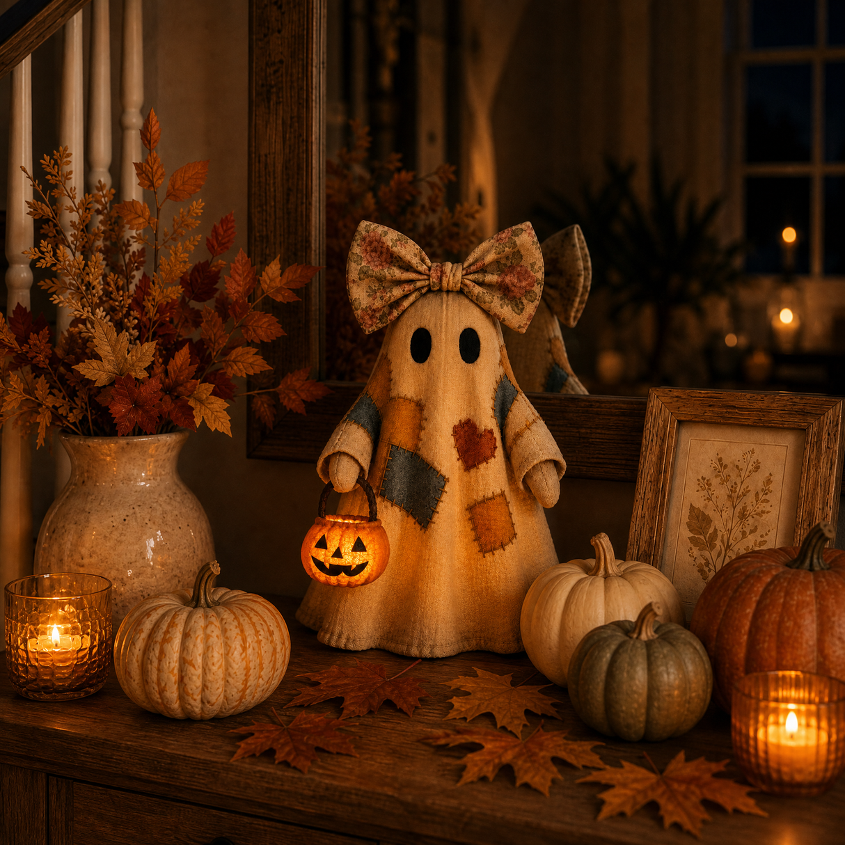 🔥 50% OFF TODAY - 👻🎃 Vintage Patchwork Ghost Decor(✨ LED Pumpkin Lantern}