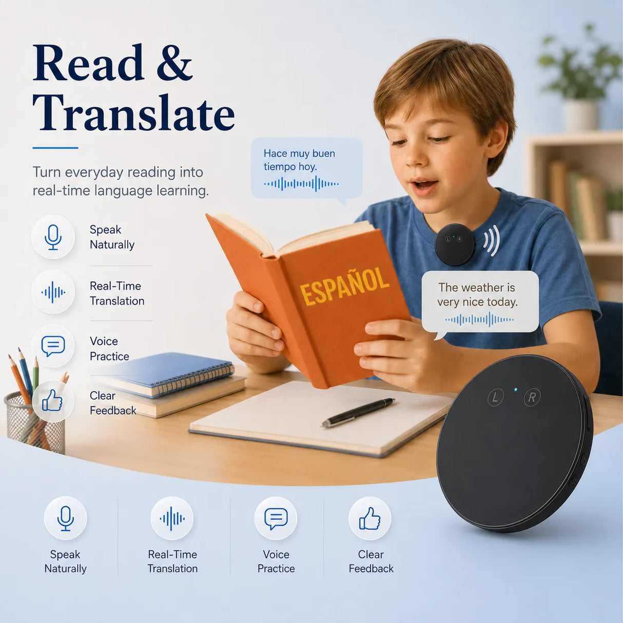 Spanish & English Practice Companion – Supports 108 Languages