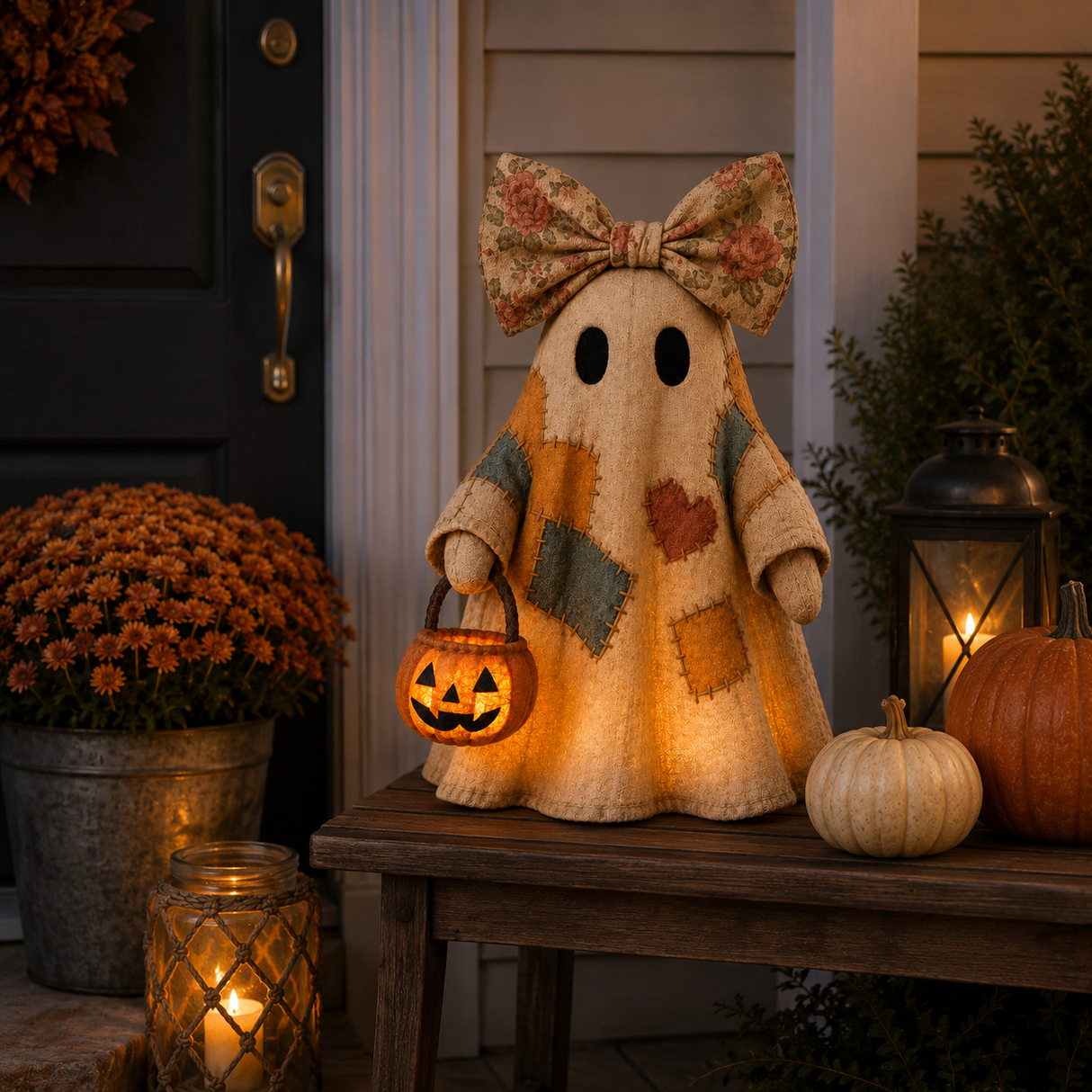 🔥 50% OFF TODAY - 👻🎃 Vintage Patchwork Ghost Decor(✨ LED Pumpkin Lantern}