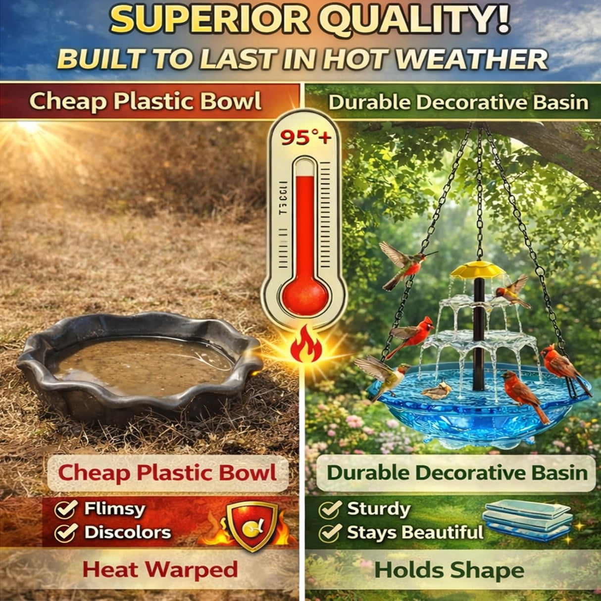 Solar Cascade Hanging Bird Bath Fountain