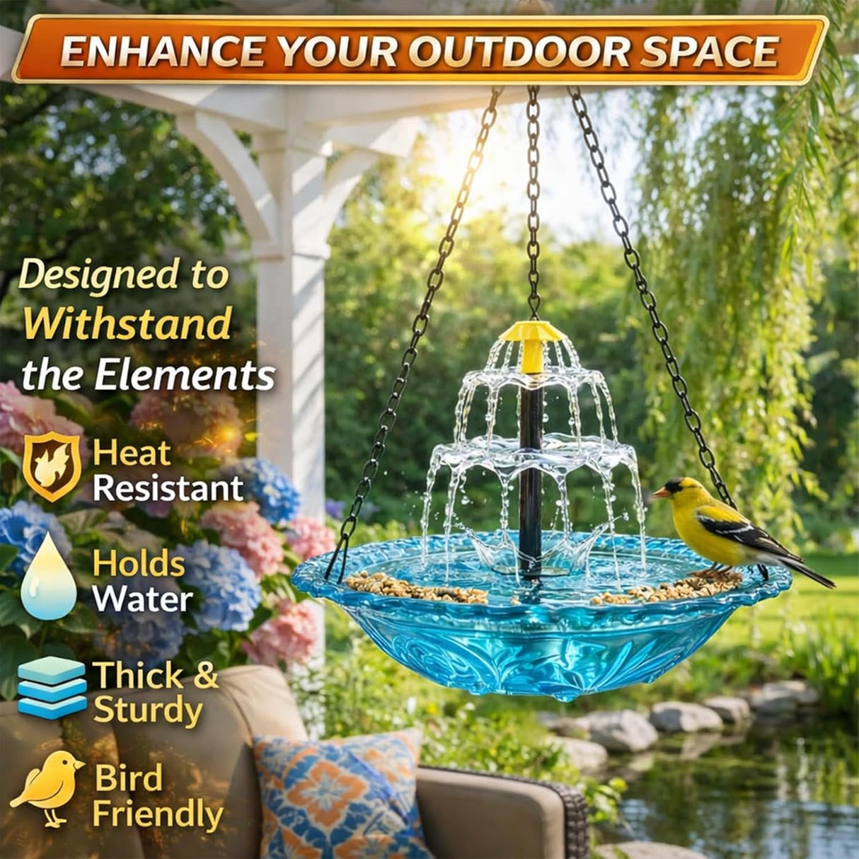 Solar Cascade Hanging Bird Bath Fountain