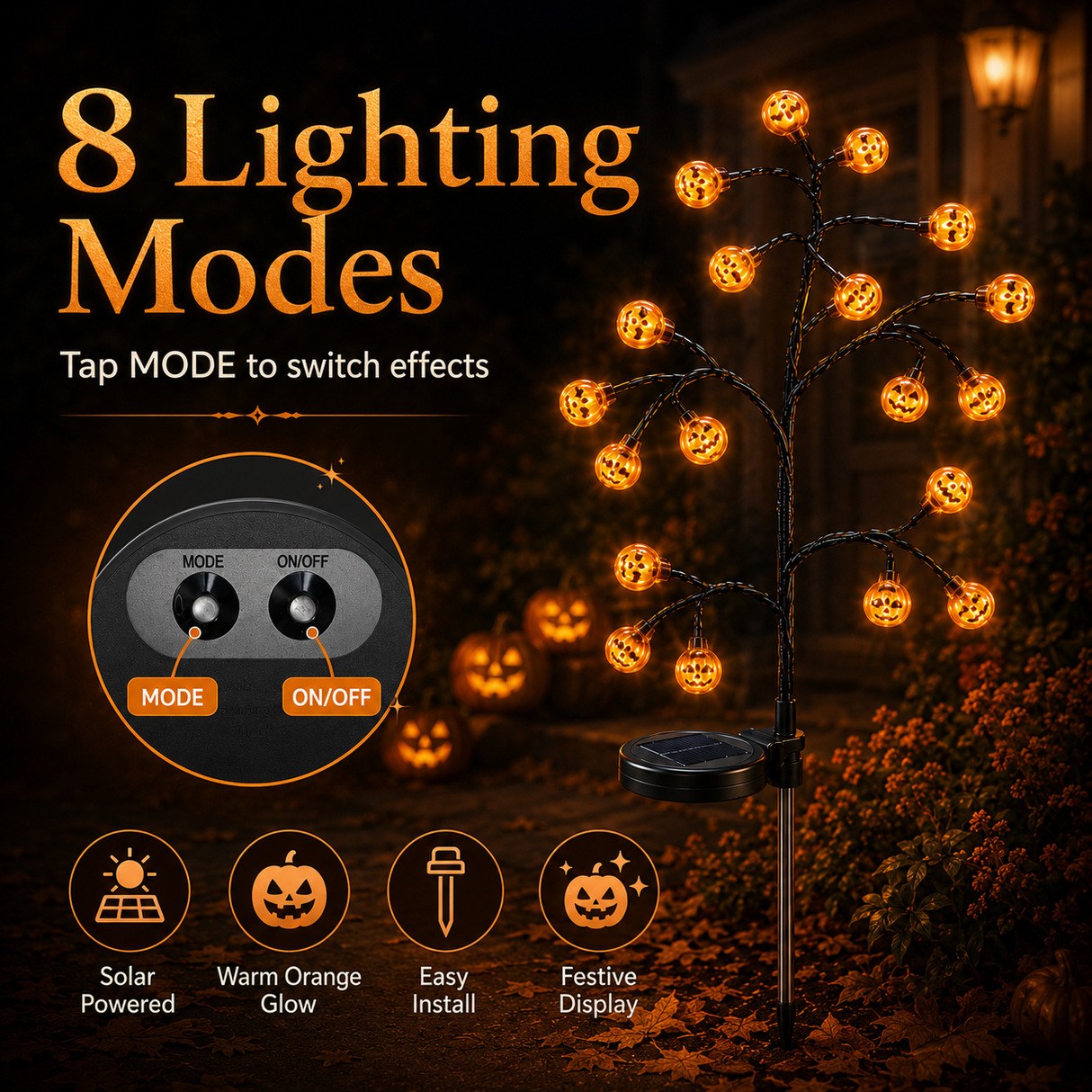 Solar Pumpkin Stake Light – 20 LED