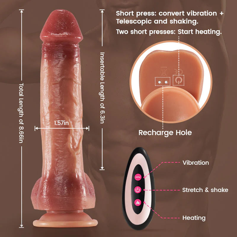 9 Vibrating 3 Thrusting Swinging Heating Lifelike Dildo