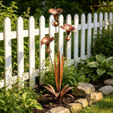 Flamed Copper Three Calla Lilies Garden Stake with Bells