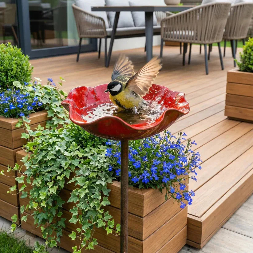 💖Garden Flower Bird Waterer🎁Handmade Metal Flower Garden Stake🐦