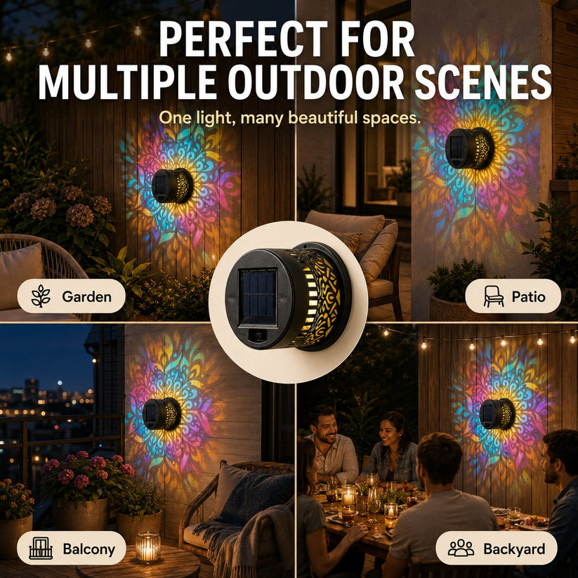 2 PCS✨ Solar Mandala Wall Light 🥇 – Waterproof Outdoor Garden Fence Projector Lamp with Magical Ambient Glow🪐🌌-8CR5