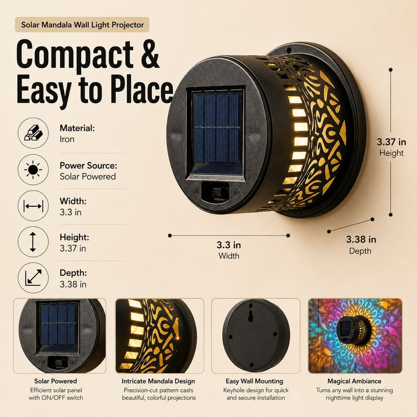 2 PCS✨ Solar Mandala Wall Light 🥇 – Waterproof Outdoor Garden Fence Projector Lamp with Magical Ambient Glow🪐🌌-8CR5
