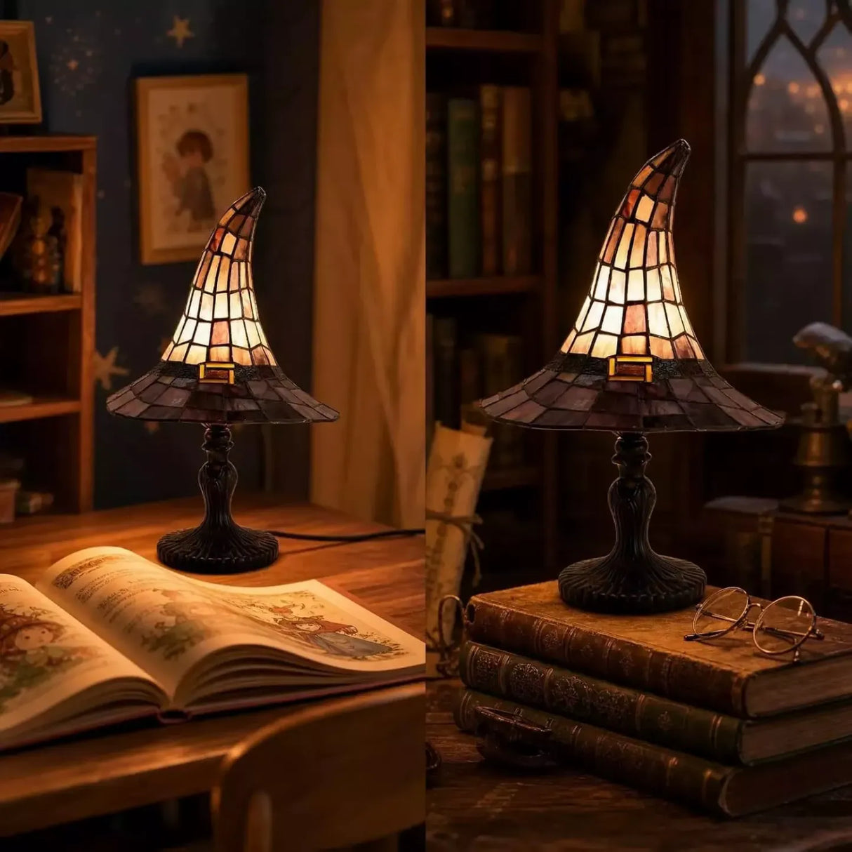 Stained Glass Witch Hat Halloween Lamp