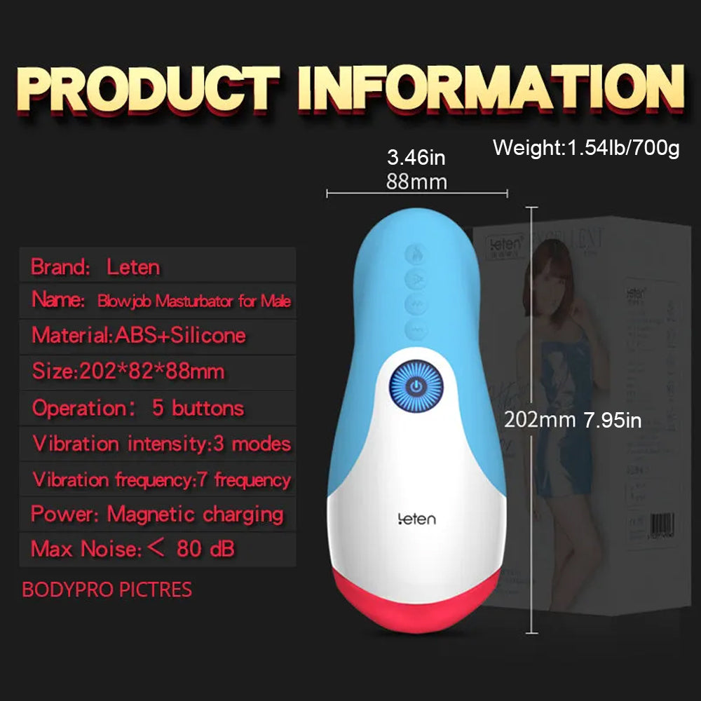 Leten 10 Vibrator Sucking Male Masturbator with Realistic Tongue Licking Blowjob Simulator