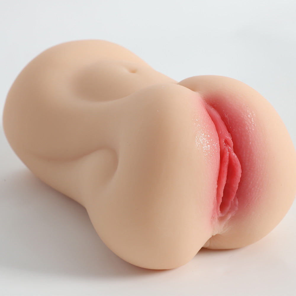 Realistic Pocket Pussy Dual Channel 3D Textured Vagina Anus Male Stroker Toy 7.08-Inch