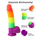 Powerful Suction Cup Base 8.1-Inch Realistic Rainbow Dildo