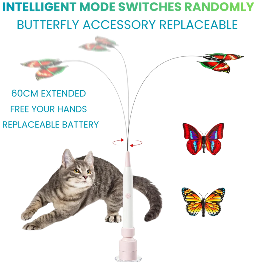 Spinning Butterfly Cat Wand Interactive Cat Teaser Toy