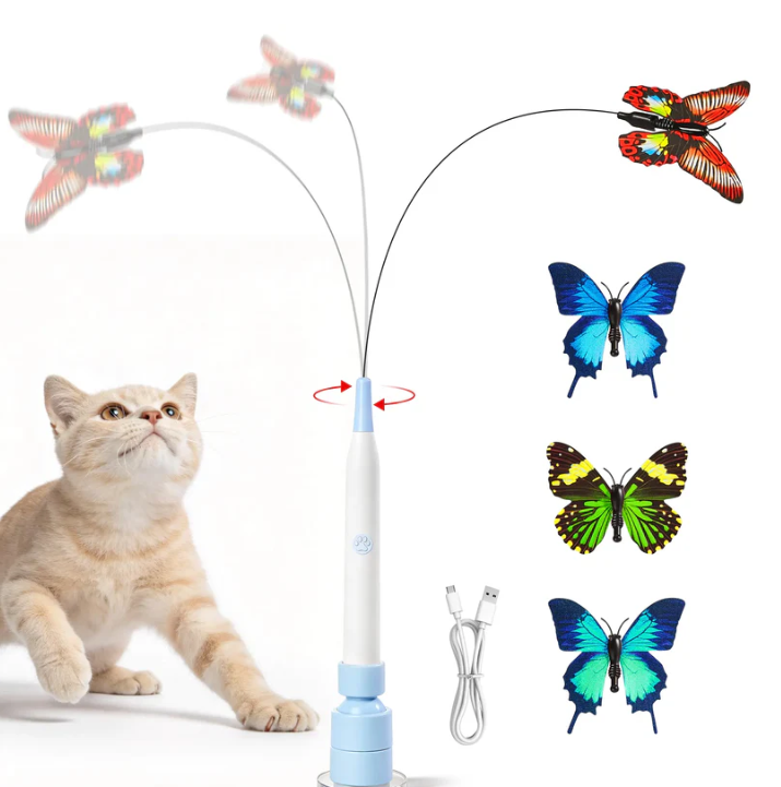 Spinning Butterfly Cat Wand Interactive Cat Teaser Toy