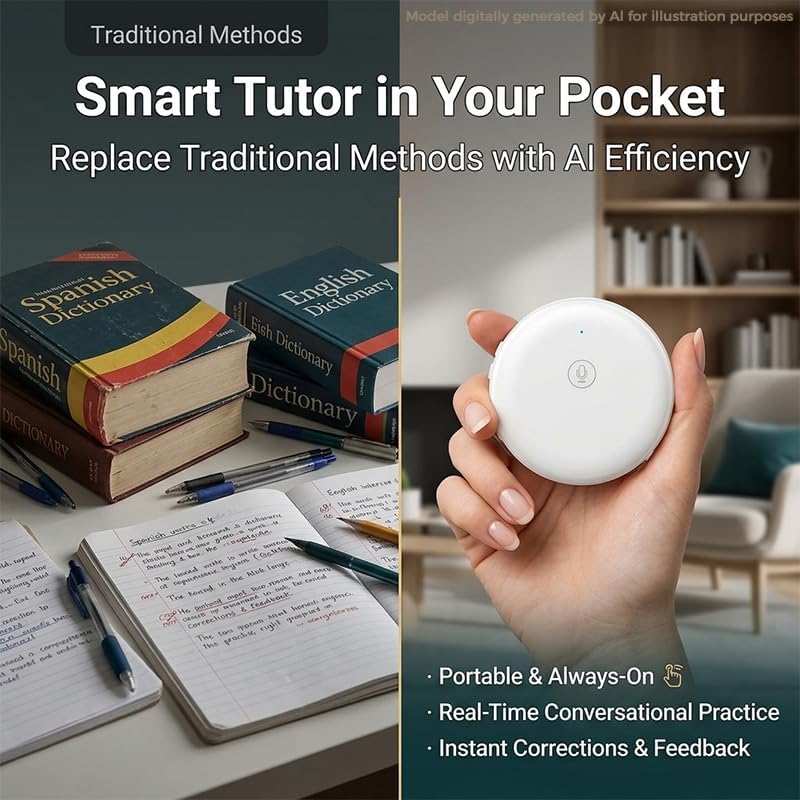 🌎 AI Wearable Translator – 165+ Language Two-Way Voice Translation Device, Real-Time AI Language Translator with Smart Learning, Bluetooth Connectivity for Travel, Work & Everyday Conversations