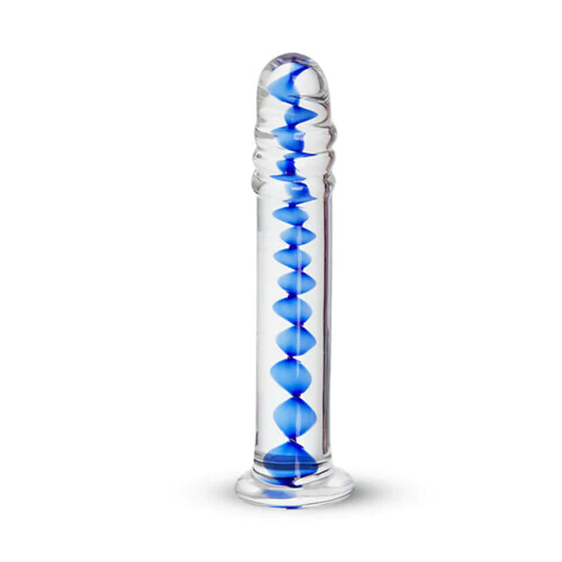 Frozen Sapphire Spiral Glass Dildo 6.18 Inch