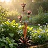 Flamed Copper Three Calla Lilies Garden Stake with Bells