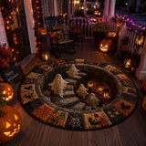 3D Haunted Stairway Round Halloween Rug