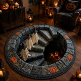 3D Haunted Stairway Round Halloween Rug