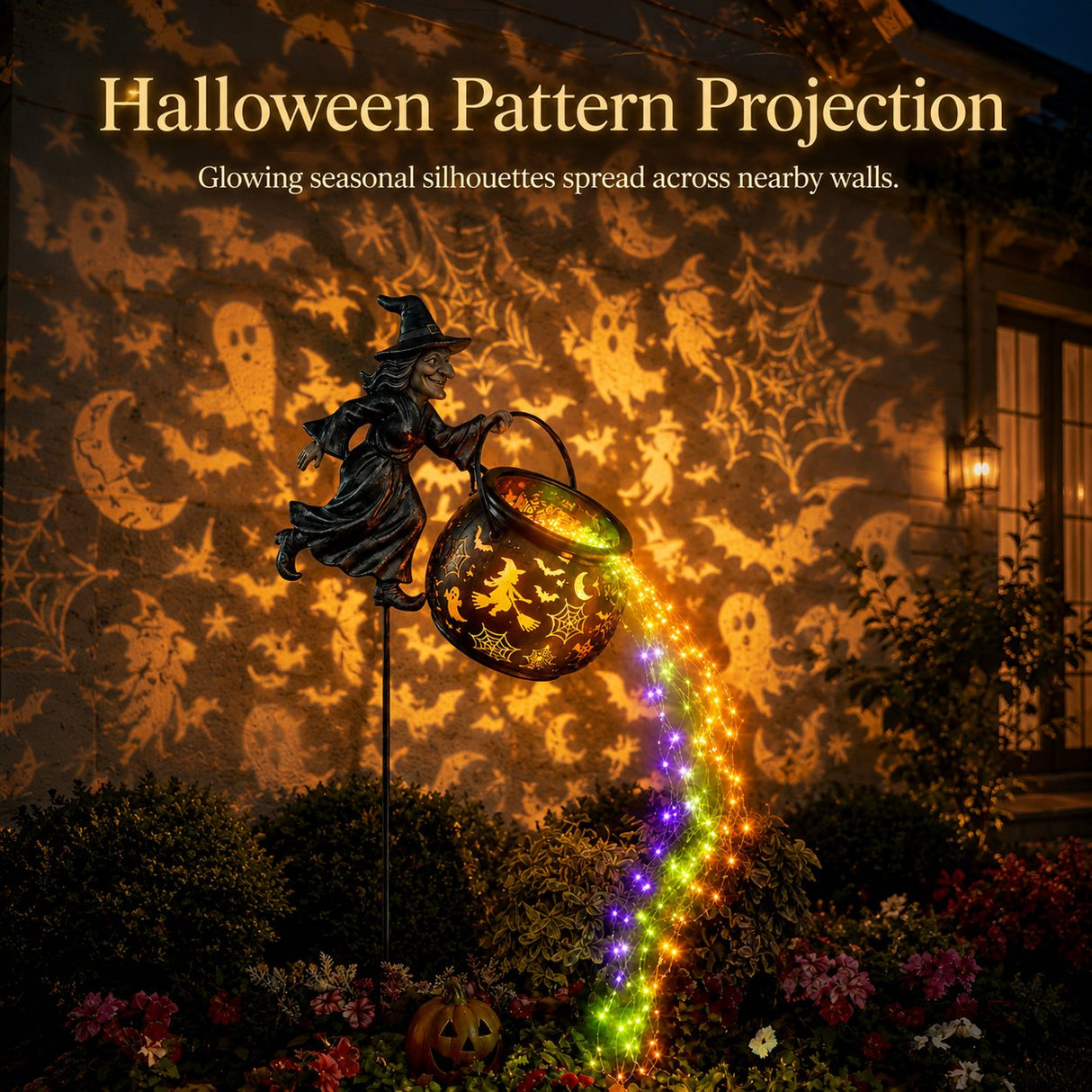 Lighted Flying Witch Cauldron Garden Stake