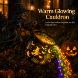 Lighted Flying Witch Cauldron Garden Stake
