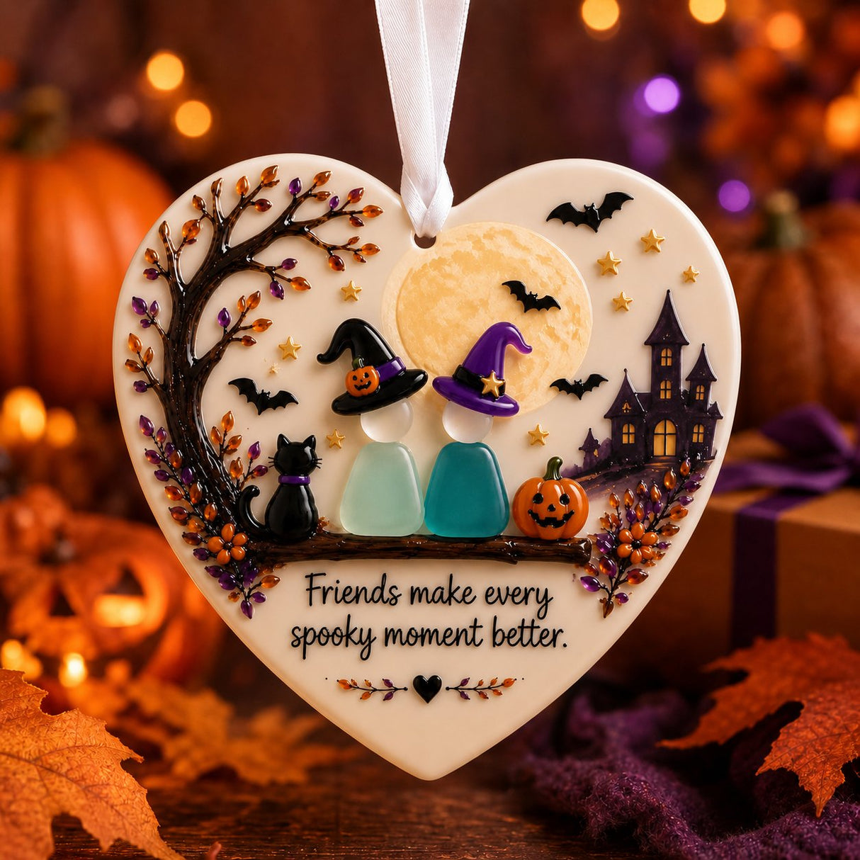 Halloween Friendship Pumpkin Ceramic Ornament