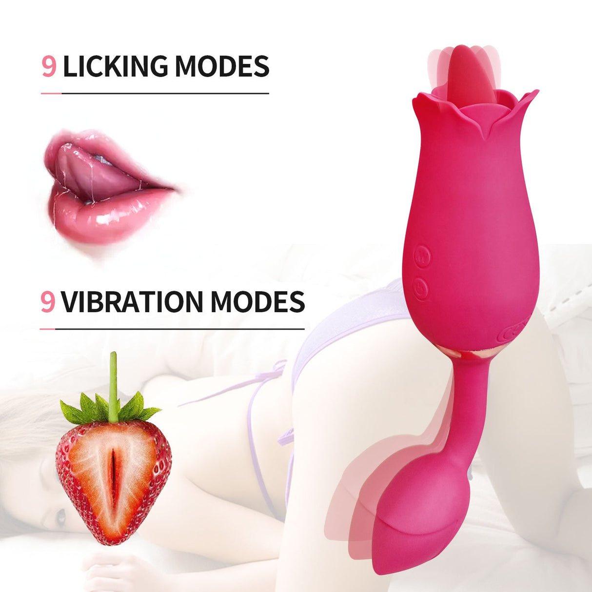 Rose Tongue Vibrator - 9 Vibration Modes for Women with Vibrating Egg