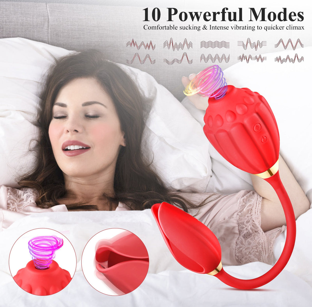 Red Rose Vibrator - 10 Frequency Vibrating Suction with Vibrating Egg