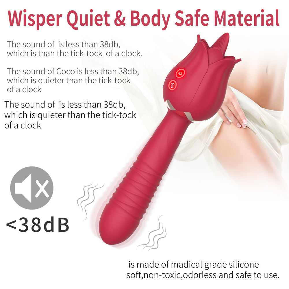 The Rose Vibrator for Women Tongue Licking Retractable Vibrating Egg