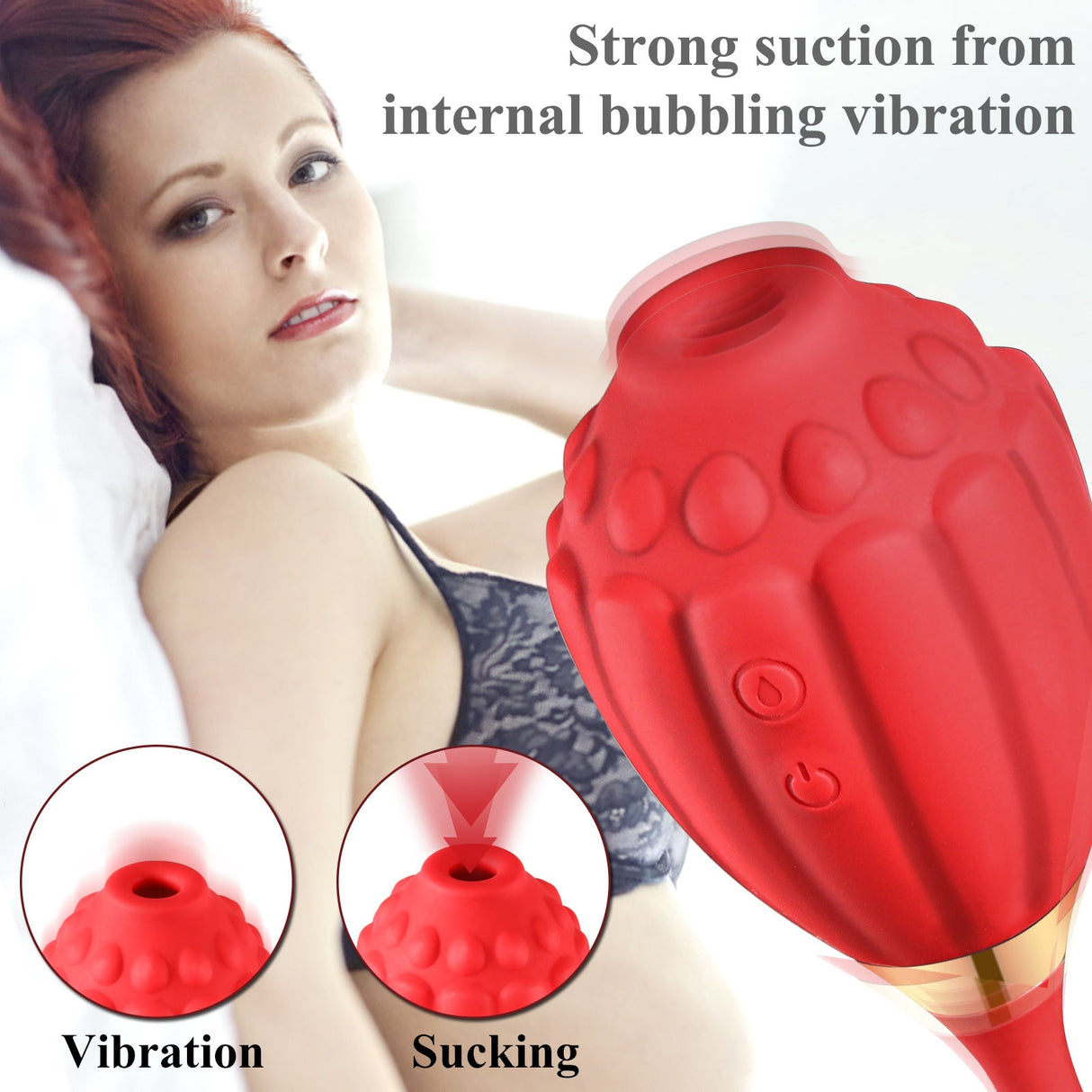 Red Rose Vibrator - 10 Frequency Vibrating Suction with Vibrating Egg