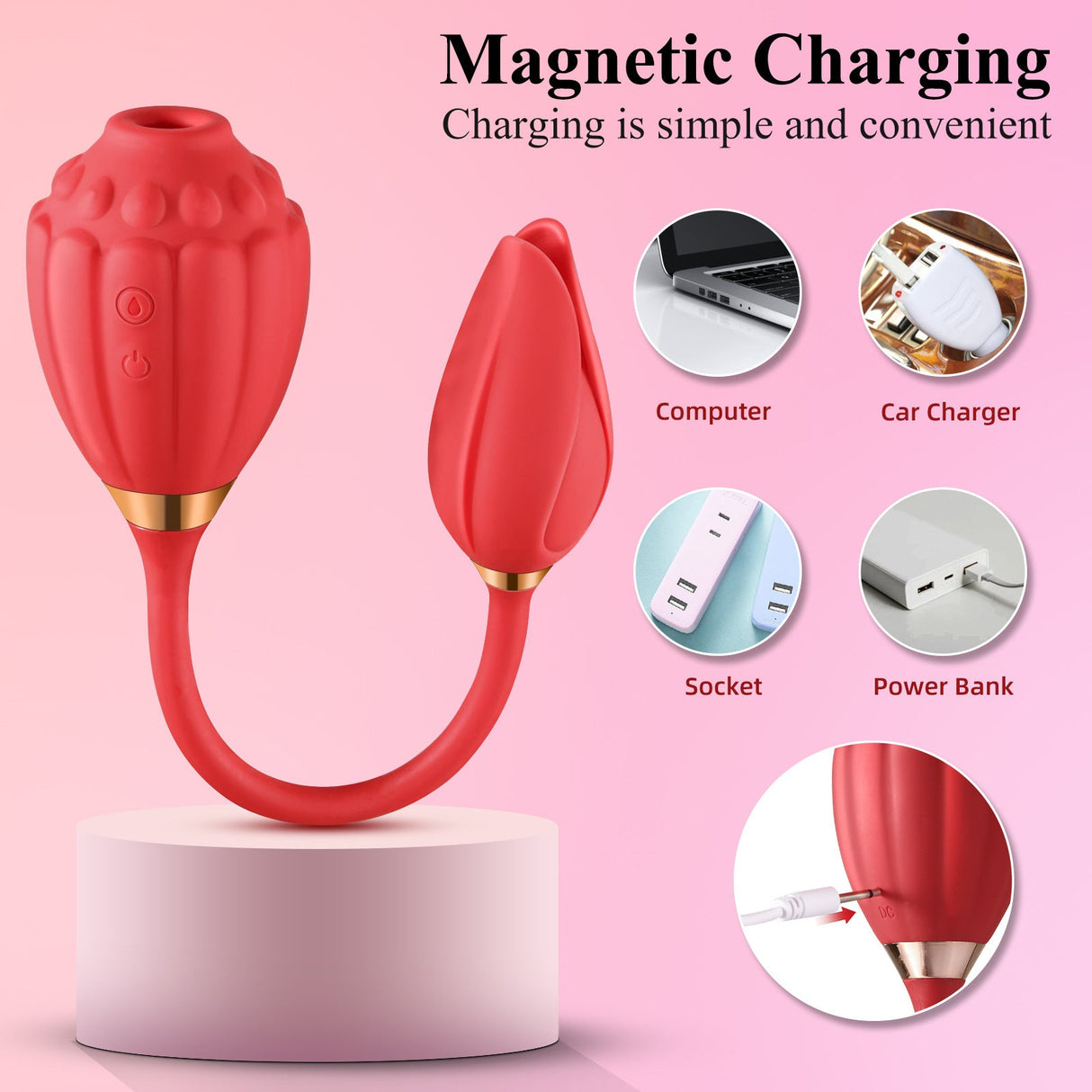 Red Rose Vibrator - 10 Frequency Vibrating Suction with Vibrating Egg