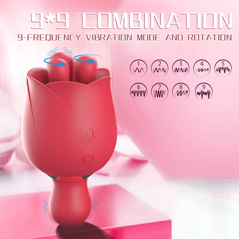 2 in 1 Rose Sex Toy for Women Clit Tongue Licking Rose Vibrator