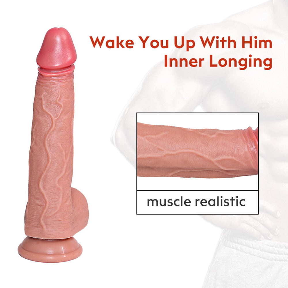 Double Thickened Allovers Thrusting Dildo Foreskin 9 Inch Dildo