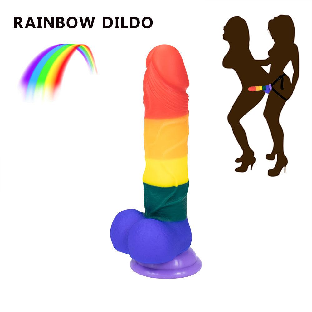8 Inch Allovers Dildo Transparent Sucker Rainbow Dildo