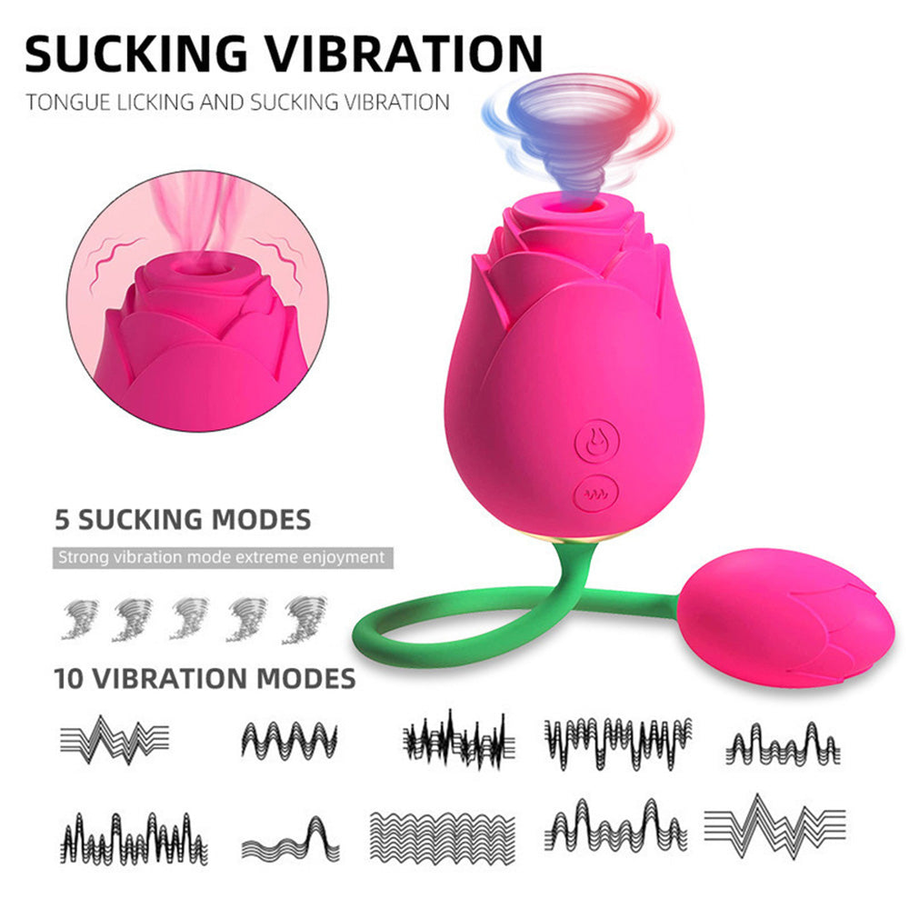 The Rose Vibrator - 5 Suction & 10 Vibration Modes with Vibrating Egg