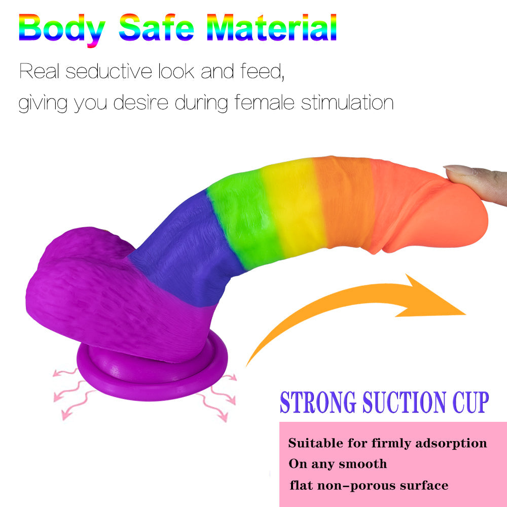 Rainbow Dildo | Silicone Suction Cups Allovers Thrusting Dildo