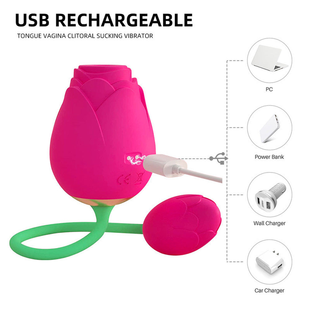 The Rose Vibrator - 5 Suction & 10 Vibration Modes with Vibrating Egg