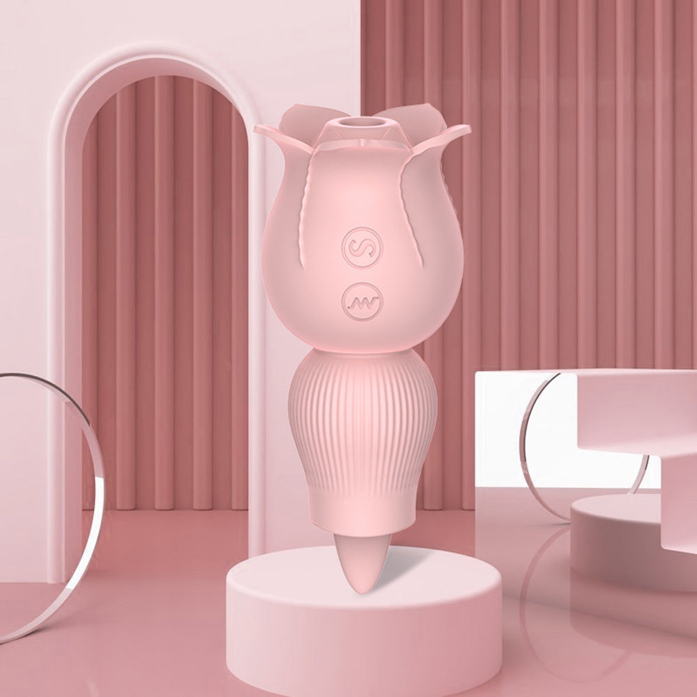 2 in 1 Rose Suction Vibrator and Tongue Vibrator for Female Male Couple