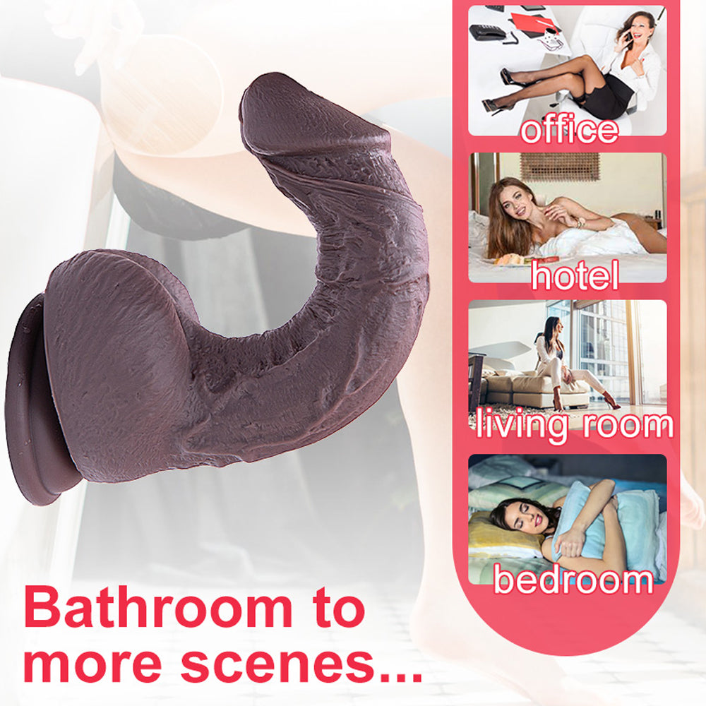 Suction Cup Dark Brown Dildo - Silicone Allovers Thrusting Dildo