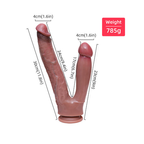 Double Penetration Dildo Suction Cup Silicone Allovers Thrusting Dildo-5