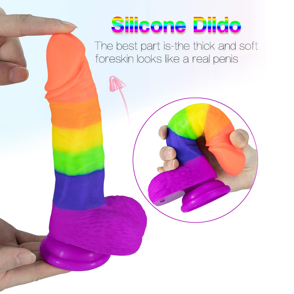 Rainbow Dildo | Silicone Suction Cups Allovers Thrusting Dildo