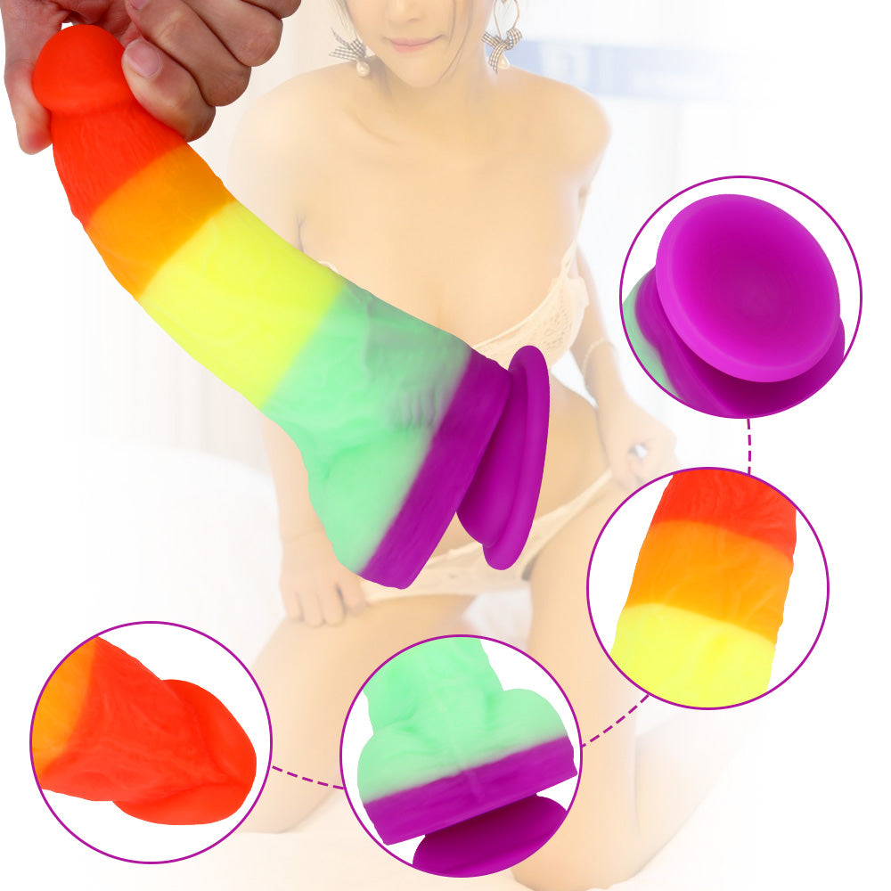 Rainbow Dildo Realistic Silicone Suction Cups Allovers Dildo