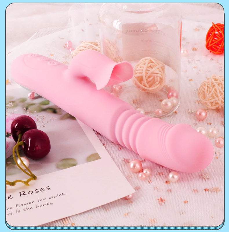 Pink Vibrator Dildo - Tongue Vibrator Heated Silicone Dildo