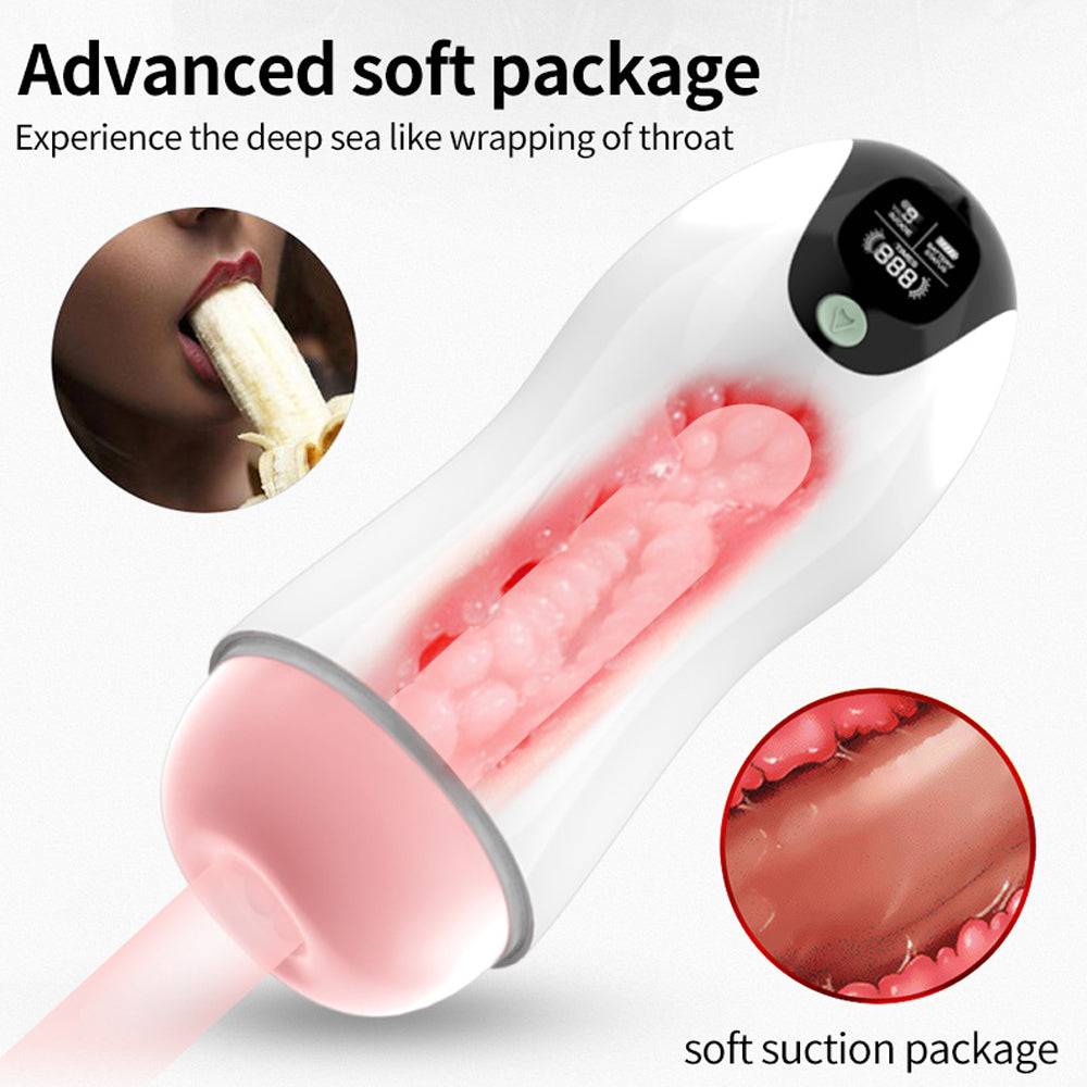 White Angel 8-Frequency Vibration Sucking Male Masturbator with Voice & Screen Display