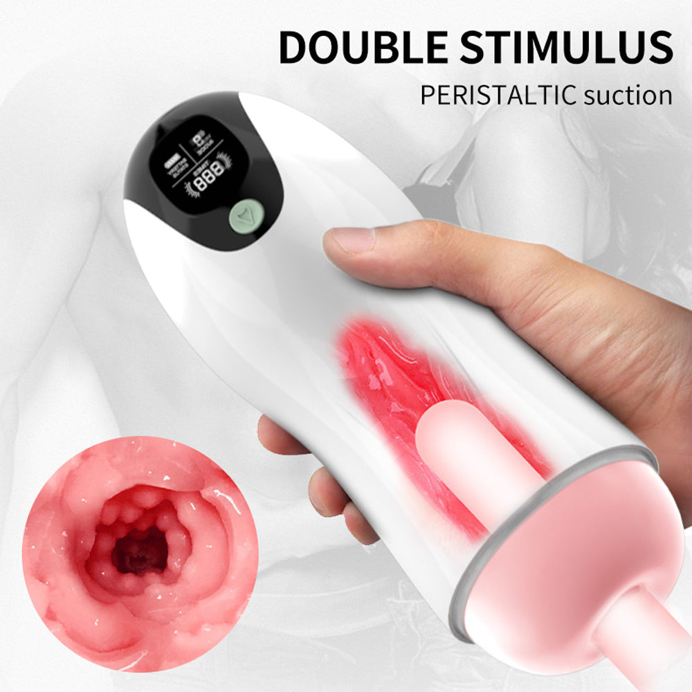 White Angel 8-Frequency Vibration Sucking Male Masturbator with Voice & Screen Display