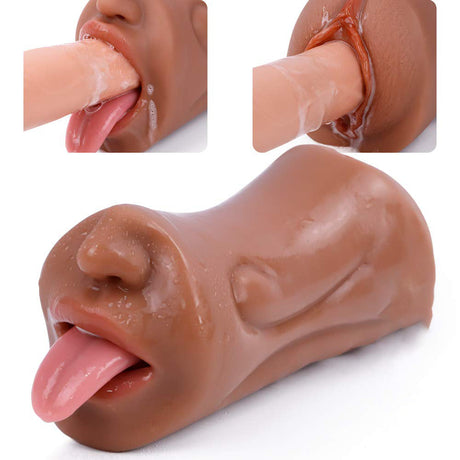 Double Hole Realistic Pocket Pussy Soft Texture Male Blowjob Sex Toy-1