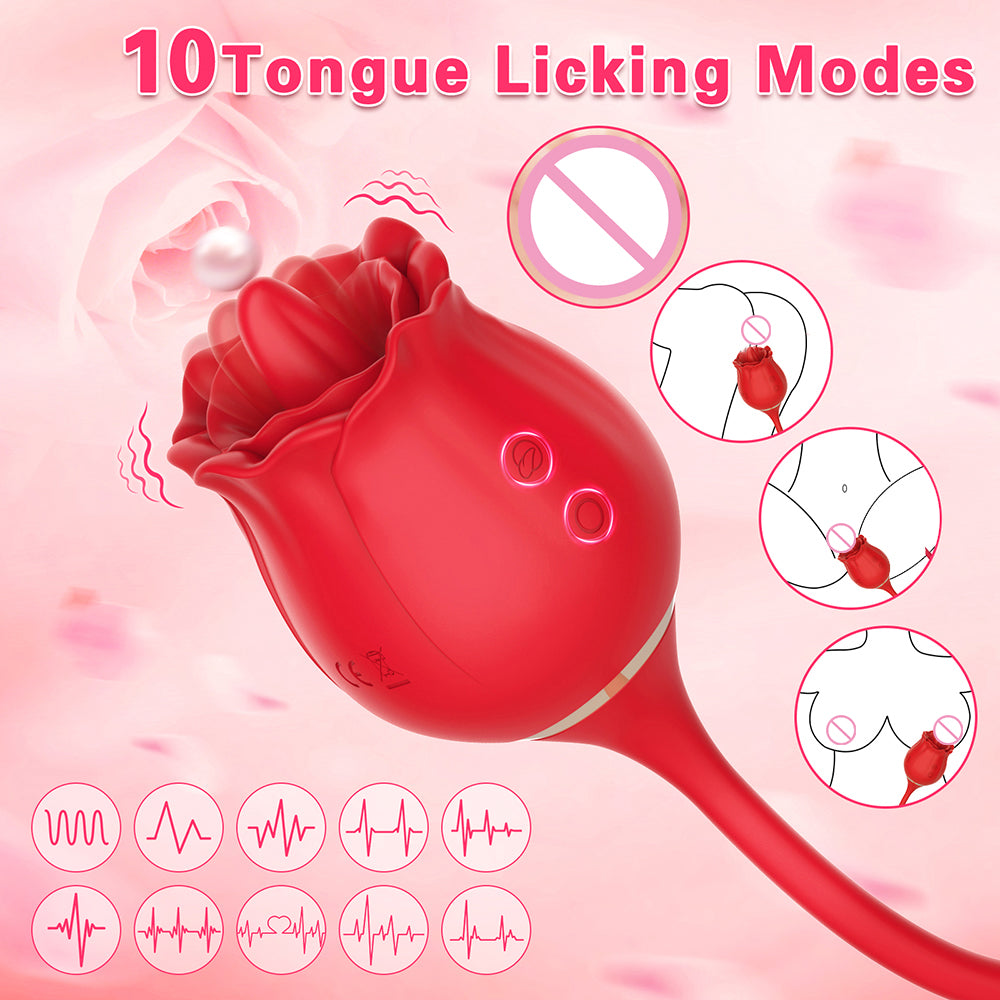 10 Frequency Rose Vibrators with Vibrating Tongue & Vibrating Egg