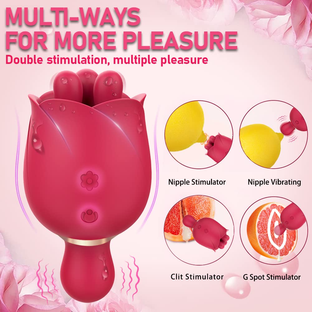 2 in 1 Rose Sex Toy for Women Clit Tongue Licking Rose Vibrator