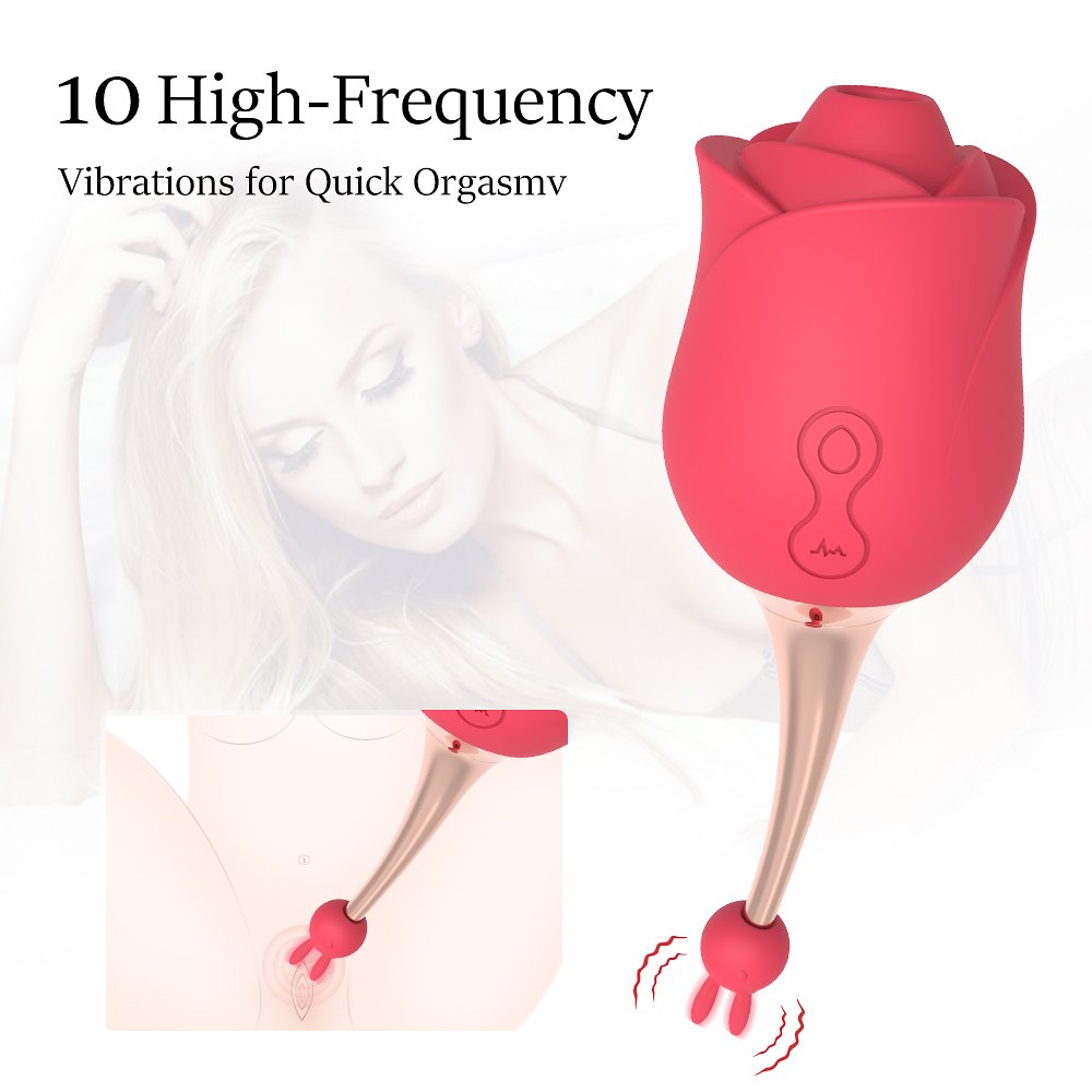 2 Motors & 10 Vibrations Rose Suction Vibrator Masturbation Massager