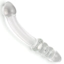 Dildo masajeador de punto G de cristal de vidrio púrpura, rosa y transparente