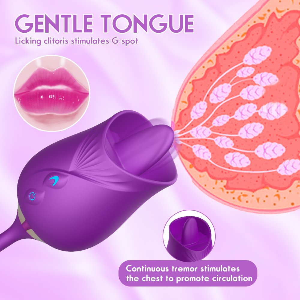 Rose Vibrator Tongue Licking Nipple Vibrator with Thrusting Vibrator